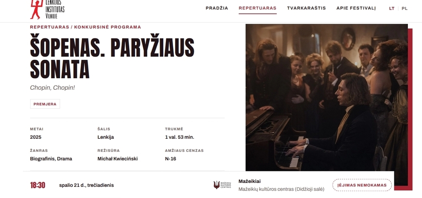 20-asis lenkų kino festivalis:  Šopenas. Paryžiaus sonata