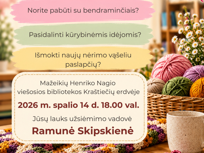 Nėrimo klubo užsiėmimas bibliotekoje